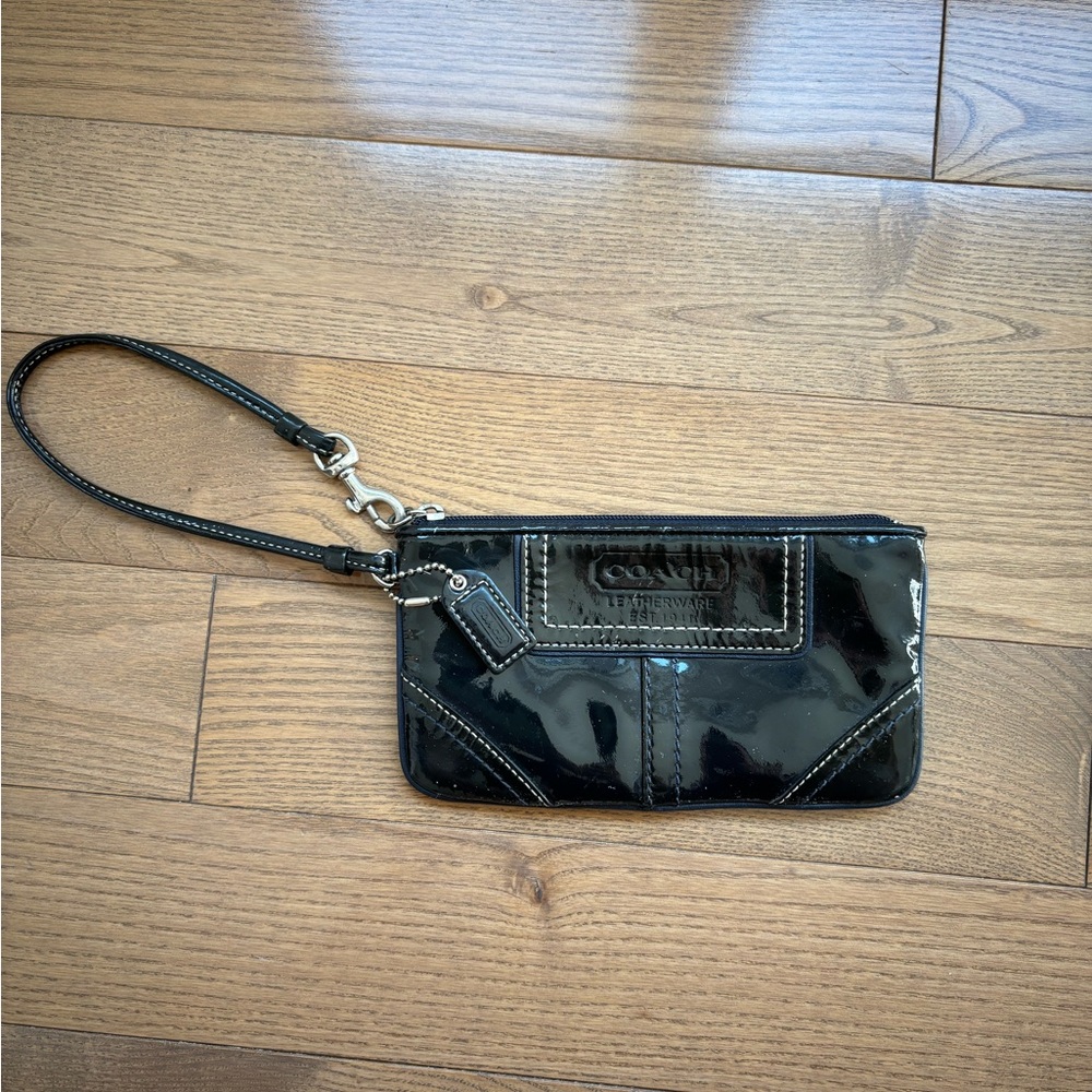 Navy Coach Patent Leather Wristlet